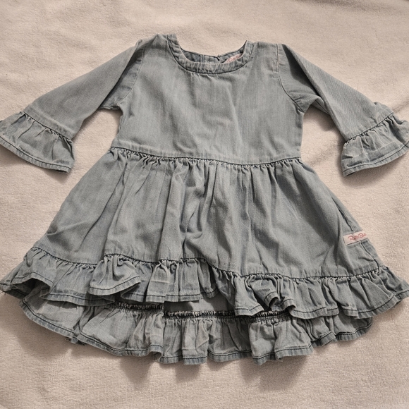 RuffleButts Toddler Girl's Chambray Denim Dress High Low Blue - Picture 2 of 4